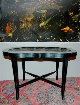 Lot 628 - Victorian Style Black Tole Peinte Tray on...