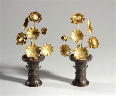 Lot 1021 - Pair of Japanese Bronze Flowers in Vases 19th...