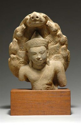 Lot 1081 - Khmer Sandstone Head of a Buddha Muchalinda...