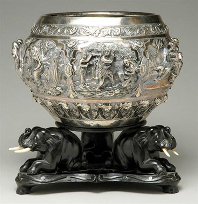 Lot 1075 - Indian Silver Bowl Circular, worked in high...