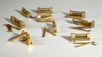 Lot 1282 - Group of Nine Chinese Brass Locks Two fully...