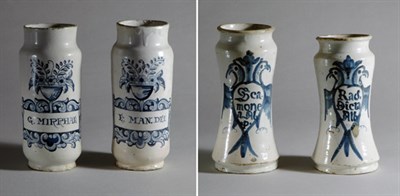 Lot 2157 - Two Pairs of Italian Maiolica Albarelli 17th...