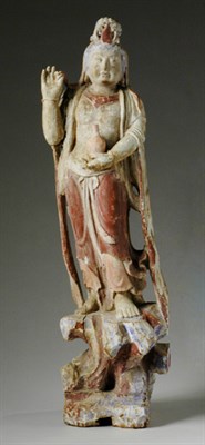 Lot 1208 - Chinese Polychrome Painted Wood Figure of...
