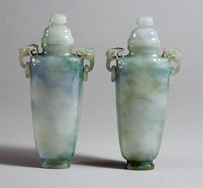 Lot 1144 - Pair of Chinese Jade Covered Vases Late 19th...