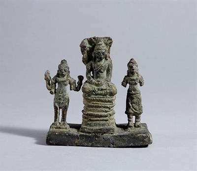 Lot 1085 - Early Indian Bronze Triad Cast with a central...