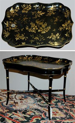 Lot 2405 - Victorian Gilt Decorated Black Papier Mache...