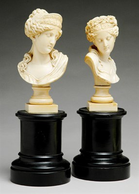Lot 2164 - Pair of French Carved Ivory Busts V.F. Jaze...