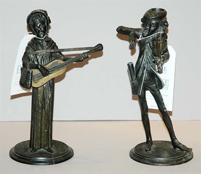 Lot 2507 - Pair of Patinated-Spelter Figural Candlesticks...