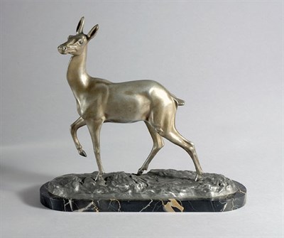 Lot 2531 - Art Deco Silvered Bronze Figure of a Deer...