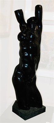 Lot 258 - Black Resin Nude Sculpture on a Green Marble...