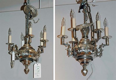 Lot 2410 - Pair of Colonial Silver Six-Light Chandelier...