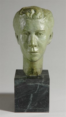Lot 247 - Green Patinated-Bronze Bust of a Girl Mounted...