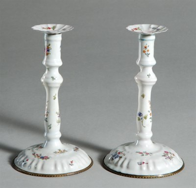 Lot 2207 - Pair of Staffordshire Enamel Miniature Taper...