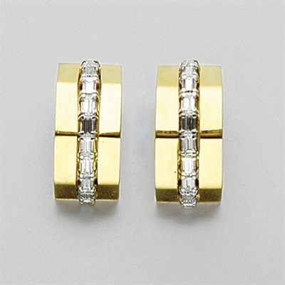 Lot 3042 - Pair of Gold and Diamond Earclips