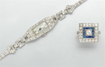 Lot 3029 - Diamond Wristwatch and Diamond and Sapphire Ring