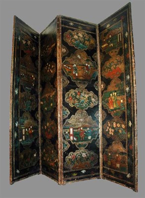 Lot 452 - Chinoiserie Decorated Leather Four-Panel...