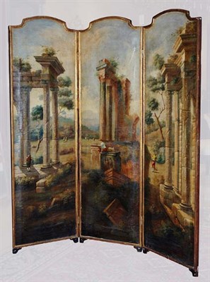 Lot 2111 - Italianate Painted Canvas Three-Panel Folding...