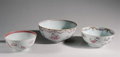 Lot 365 - Three Chinese Export Famille Rose Bowls Late...