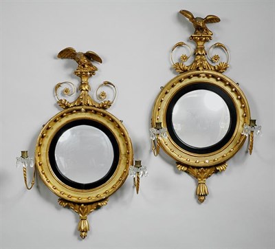Lot 454 - Pair of Regency Gilt-Wood Convex Mirrors One...