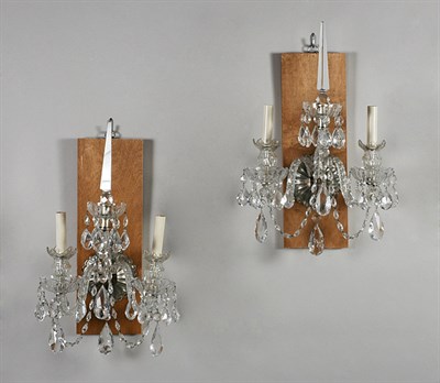 Lot 401 - Pair of George III Style Cut Glass Three-Light...