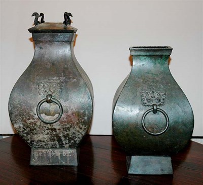 Lot 1373 - Two Chinese Bronze Vases Each of hu form, the...
