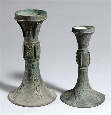 Lot 1372 - Two Chinese Archaic Style Bronze Vases Each of...