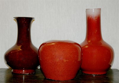 Lot 1369 - Two Chinese Sang de Boeuf Glazed Vases;...