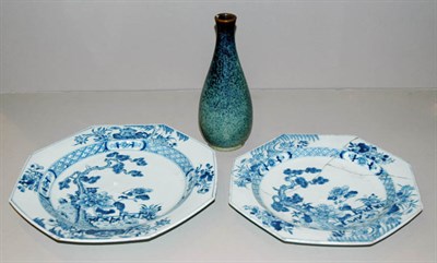 Lot 1018 - Japanese Blue Glazed Pottery Bottle Vase;...