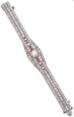 Lot 3633 - Diamond and Ruby Bracelet