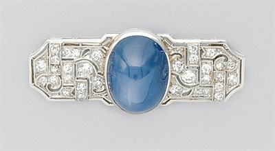 Lot 3148 - Star Sapphire and Diamond Brooch