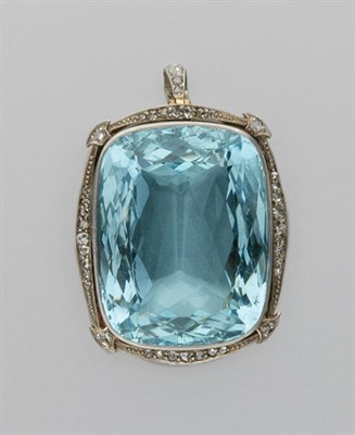 Lot 3052 - Aquamarine and Diamond Pendant Clip Brooch