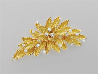 Lot 3054 - Gold and Diamond Leaf Clip Brooch