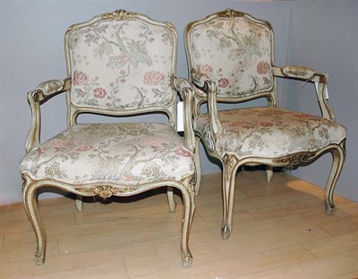 Lot 2270 - Pair of Louis XV Style Cream and Gold Painted...