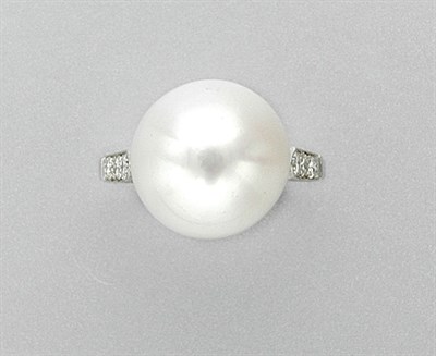 Lot 3335 - Cultured Pearl and Diamond Ring