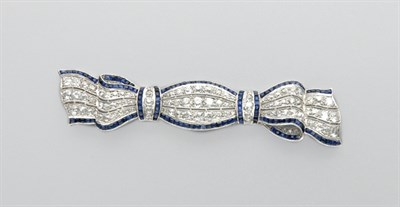 Lot 3310 - Diamond and Sapphire Bow Brooch