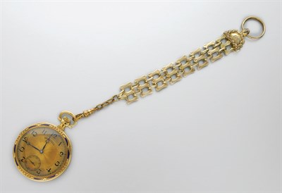 Lot 3129 - Gold and Blue Enamel Openface Pocketwatch with Fob