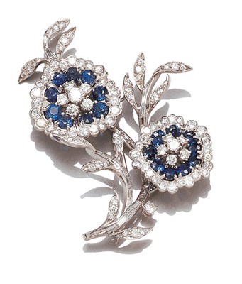 Lot 3577 - Sapphire and Diamond Flower Brooch