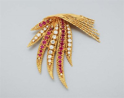 Lot 3384 - Gold, Diamond and Ruby Clip Brooch
