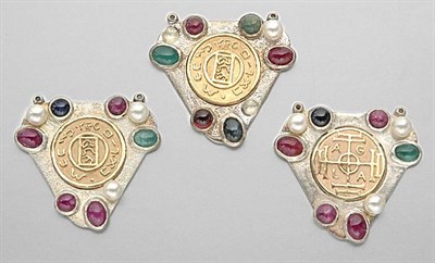 Lot 388 - Seven Silver, Gold, Gem-Set and Cultured Pearl Pendants