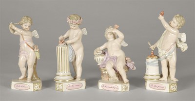Lot 288 - Four Meissen Porcelain Figures of Cupid Height...