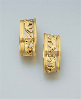 Lot 3350 - Pair of Two-Color Gold Hoop Earclips
