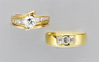 Lot 3246 - Gold and Diamond Band Ring and Diamond Ring