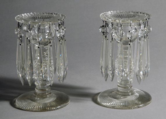 Lot 2480 - Pair of George III Style Cut Glass Lustre...