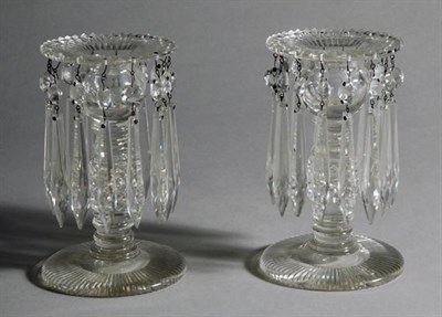 Lot 2480 - Pair of George III Style Cut Glass Lustre...