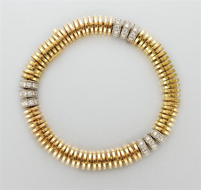 Lot 3163 - Two-Color Gold and Diamond Bracelet
