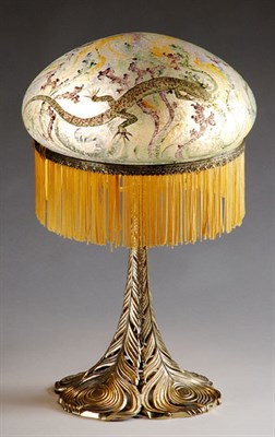 Lot 2173 - Handel Gilt-Metal and Enameled Glass...