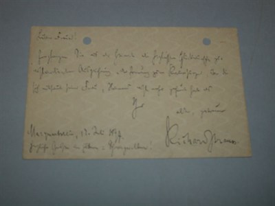 Lot 3016 - STRAUSS, RICHARD Autograph Postcard Signed,...