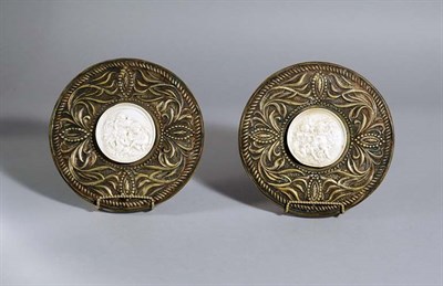 Lot 2406 - Pair of Ivory Mounted Brass Plaques Circa 1900...