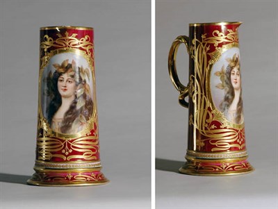 Lot 2130 - Dresden Gilt Decorated Porcelain Portrait Ewer...