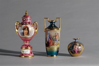 Lot 2127 - Three Vienna Style Gilt Decorated Porcelain...